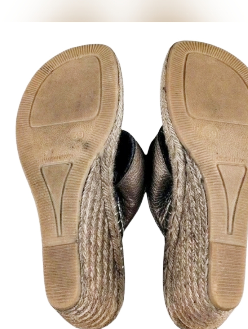 Burberry Metallic Bronze Leather Nova Check Espadrille Wedge Sandals 39 - Picture 4 of 7